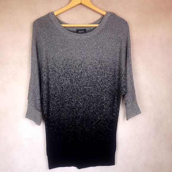 Alyx Grey Black Metalic Gradient Ombre Sweater Dolman Sleeve Size Medium - Picture 4 of 8